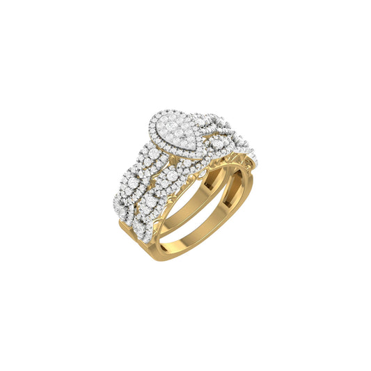 Gold ring with diamond accents on a white background
