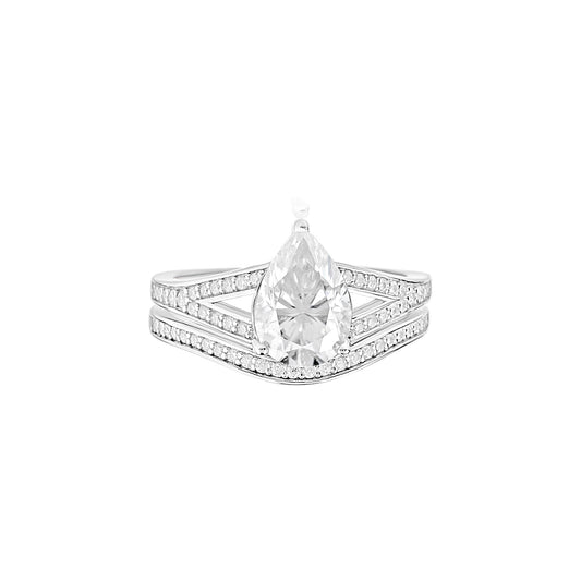 Split Shank Pear Cut Moissanite Bride Set in 925 Sterling Silver