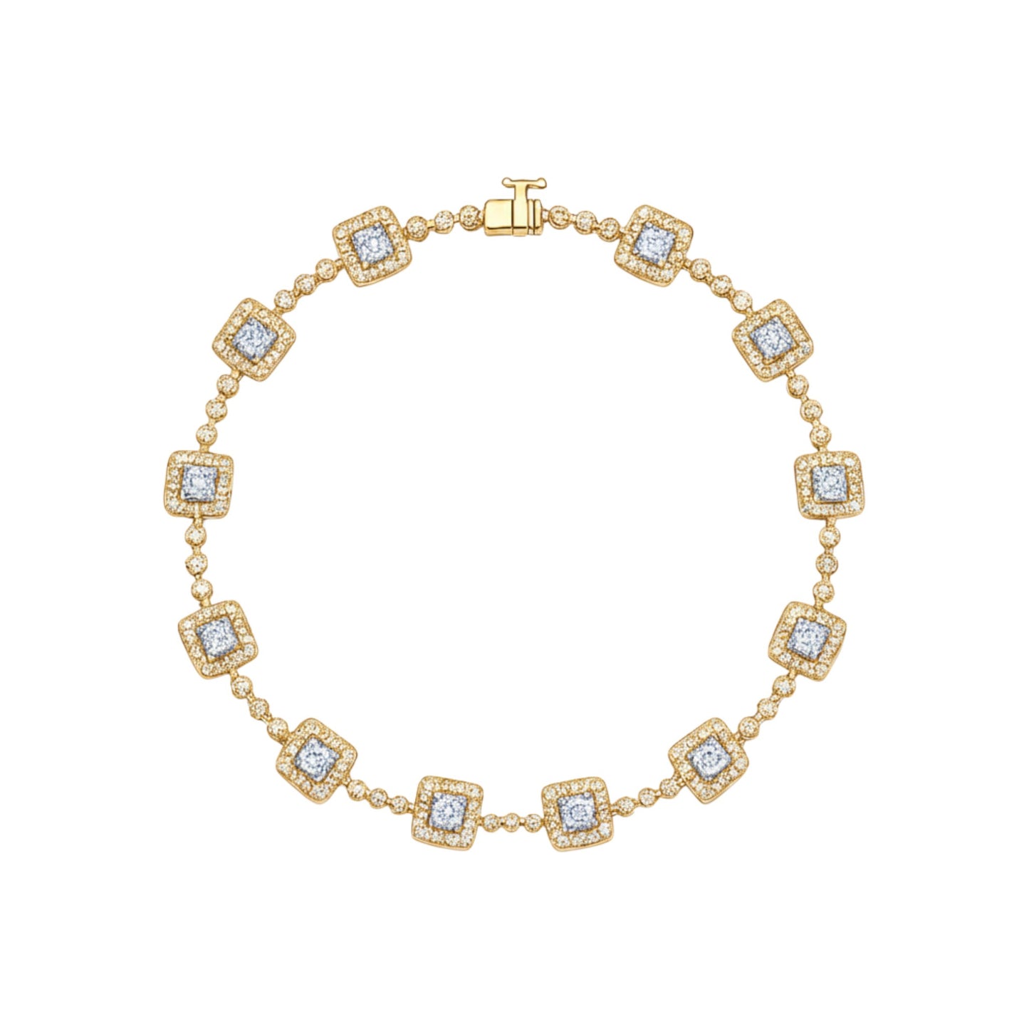 Gold bracelet with diamond accents on a white background