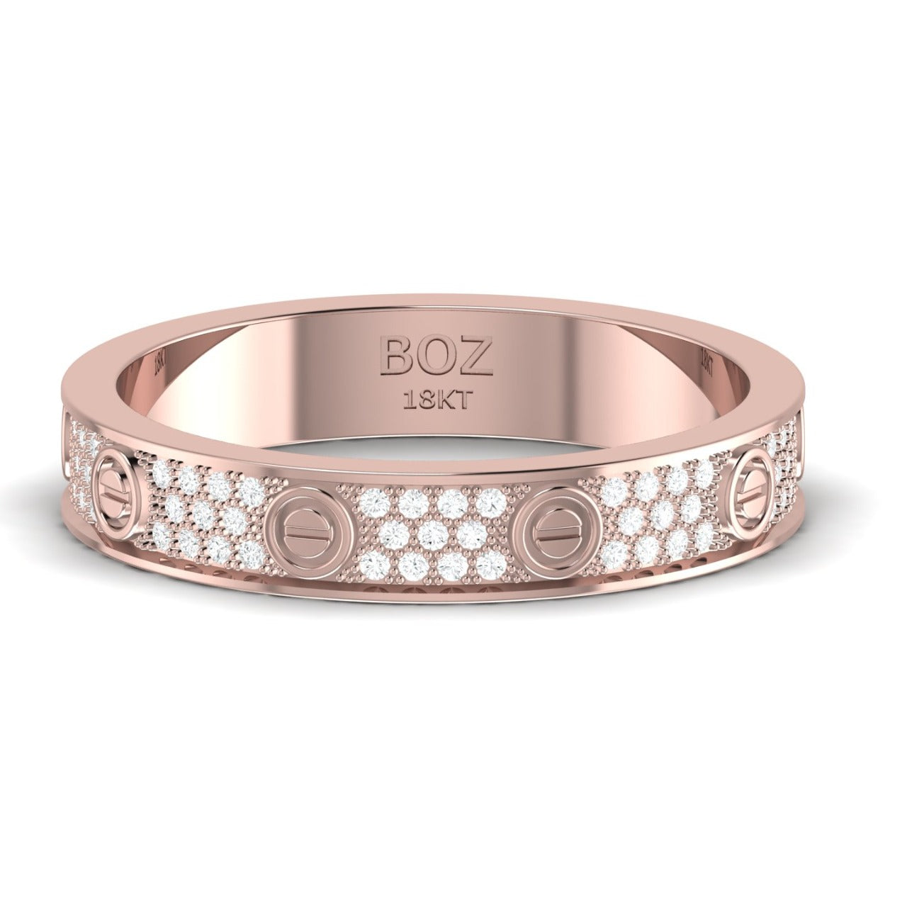 A 18 karat gold band with natural diamonds set around its circumference.