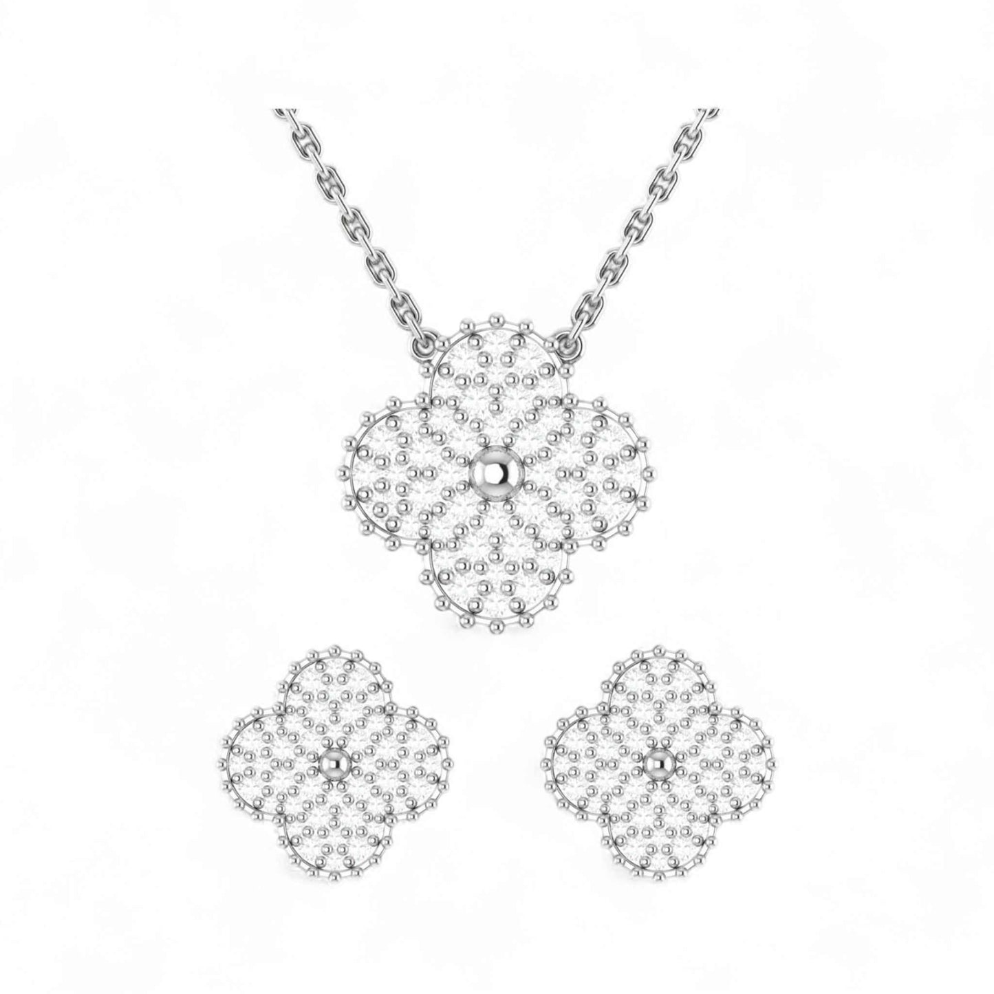 Midball Clover Natural Diamond Necklace in 18KT Gold