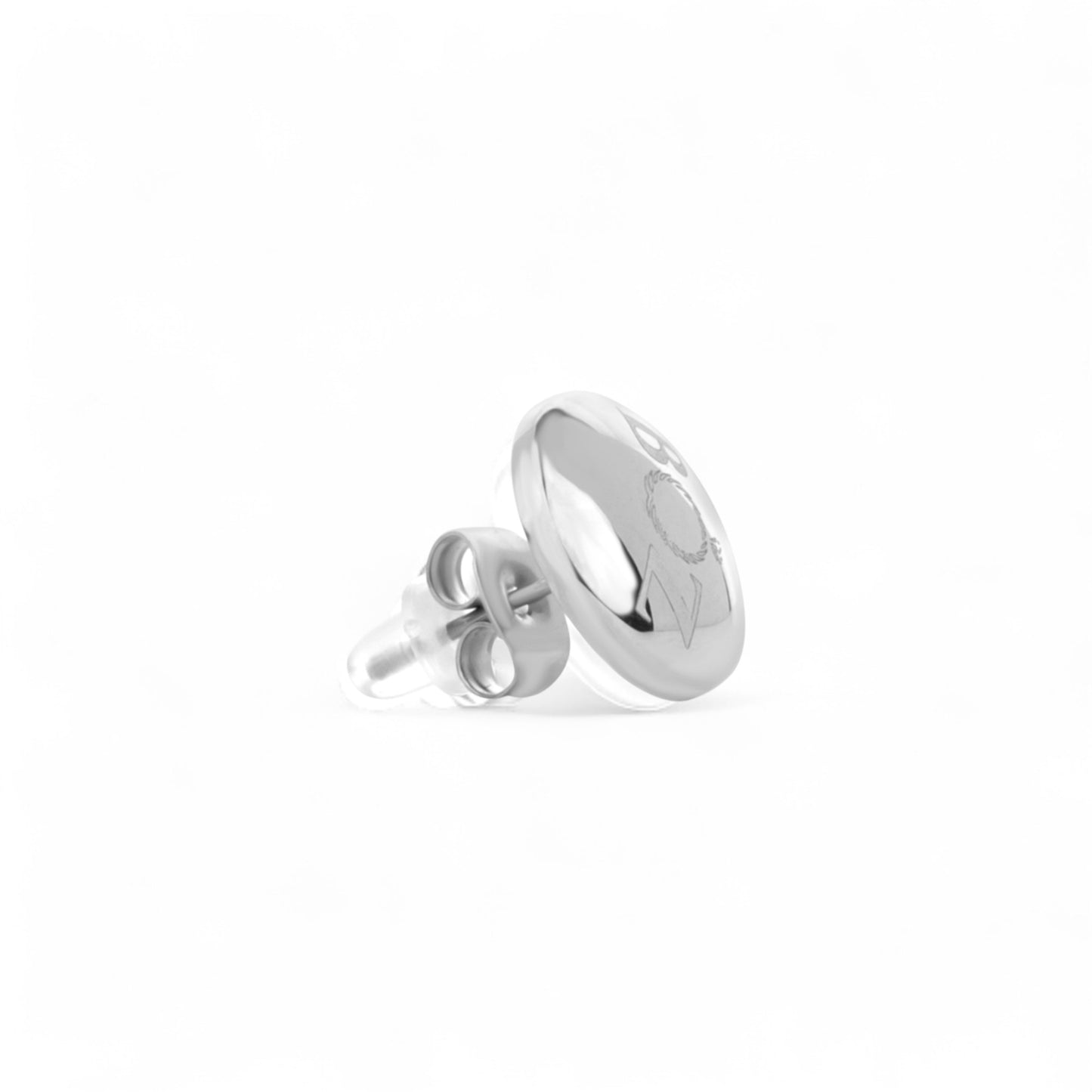 Pair of silver earrings on a white background