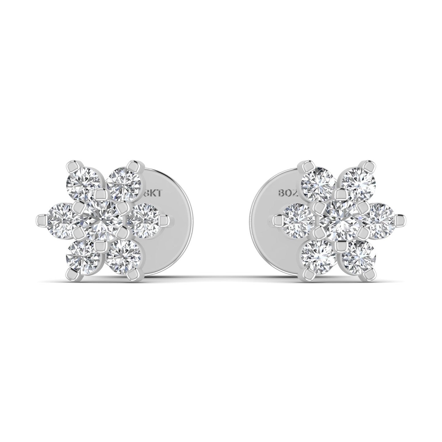 A pair of 18karat gold diamond cluster earrings in the shape of a star, with a screw-back closure.