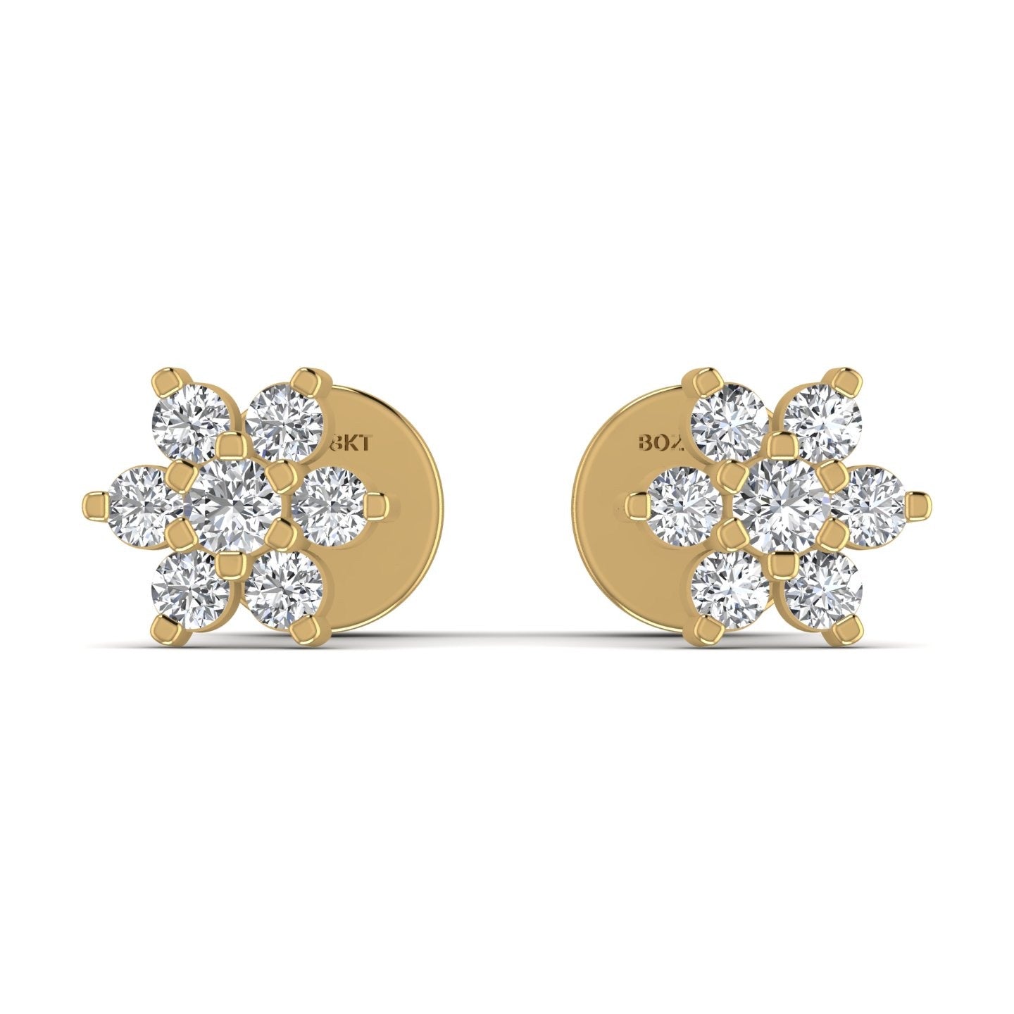 A pair of 18karat gold diamond cluster earrings in the shape of a star, with a screw-back closure.