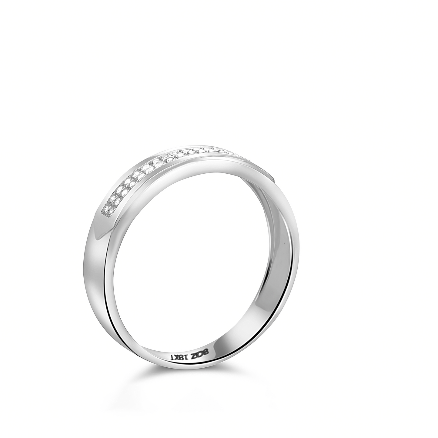 Silver ring with embedded stones on a white background