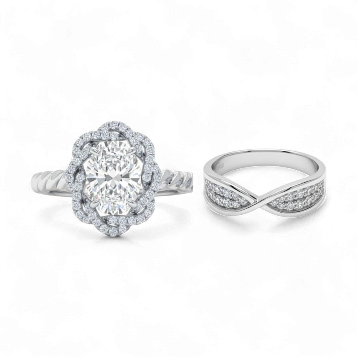 Two diamond rings on a white background