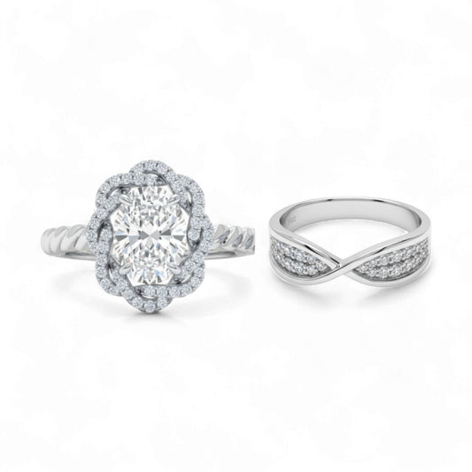 Two diamond rings on a white background