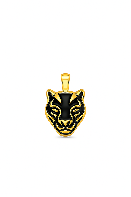 Gold and black panther pendant on a white background