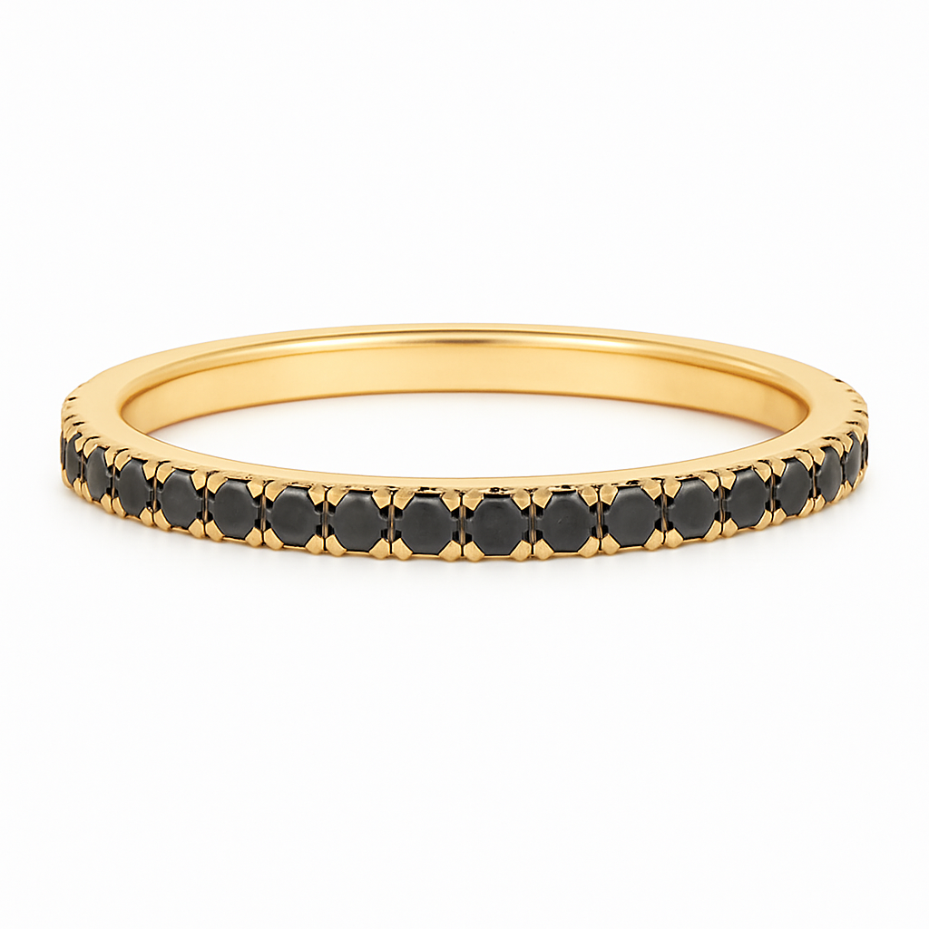 2MM Pave Black Diamond Band in 10K Gold