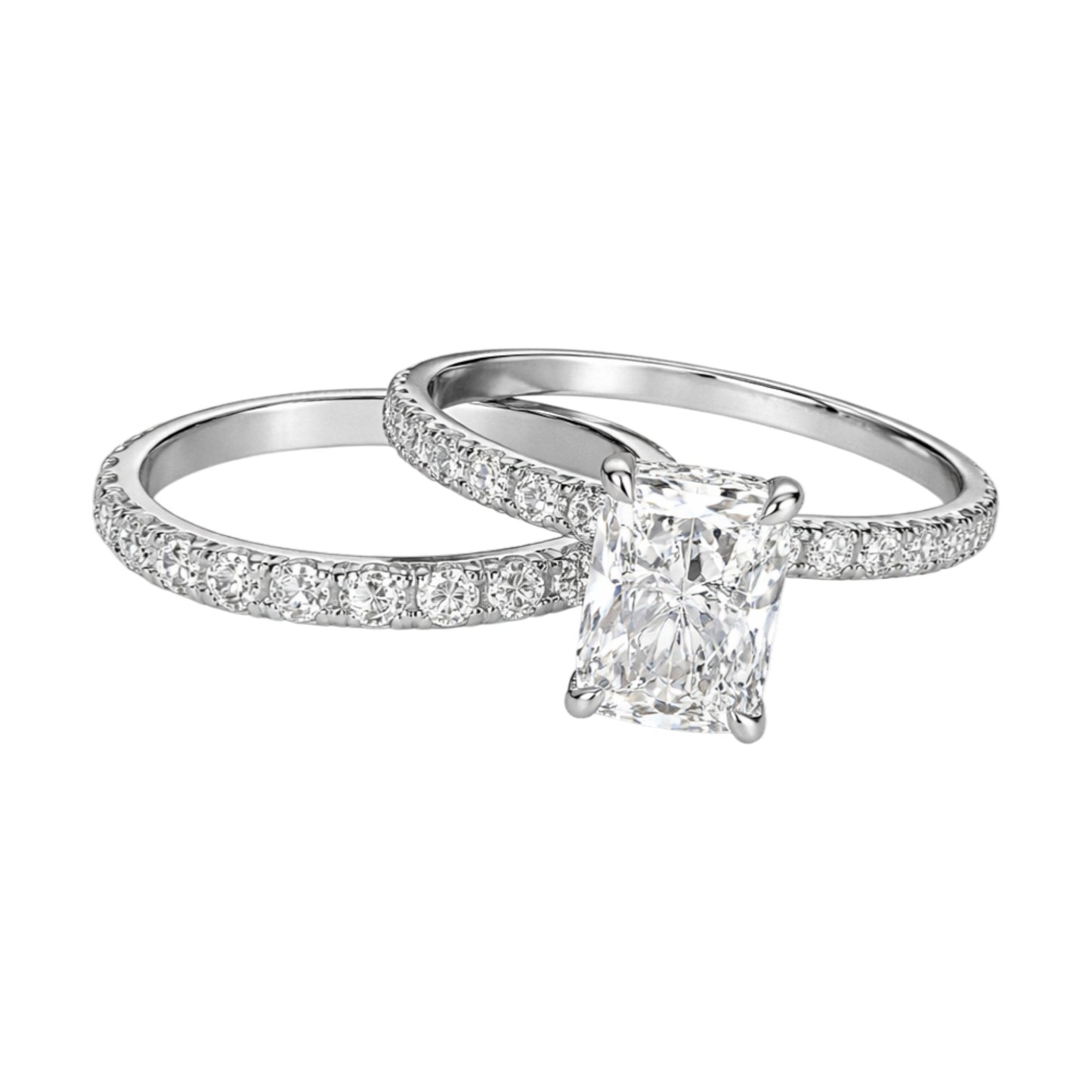 Classic No Halo Radiant Cut Lab Grown Diamond Bridal Set in 18KT Gold