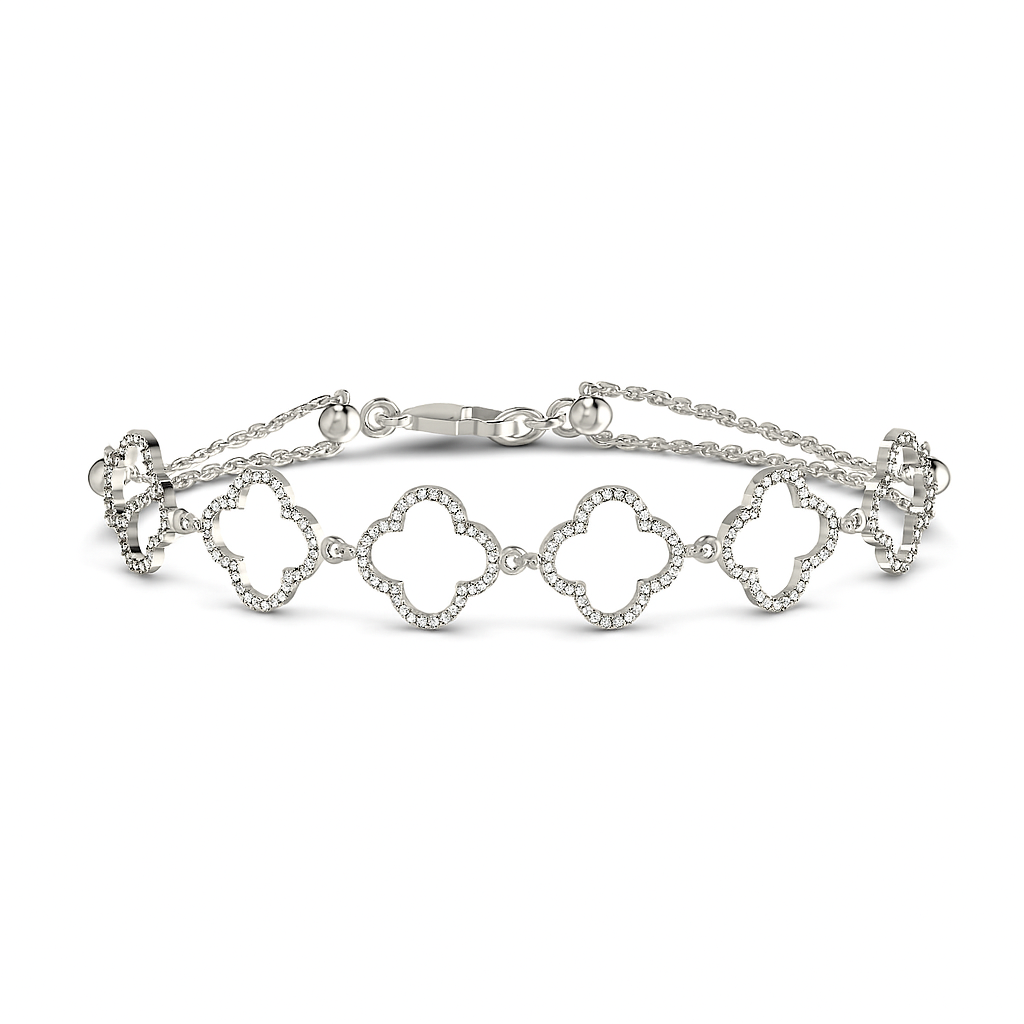 6 Clover Outline Diamond Bracelet in 18K Gold