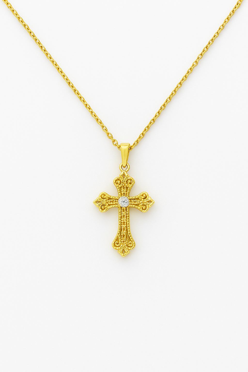 Single Stone Drip Cross Diamond Necklace in 18k Gold