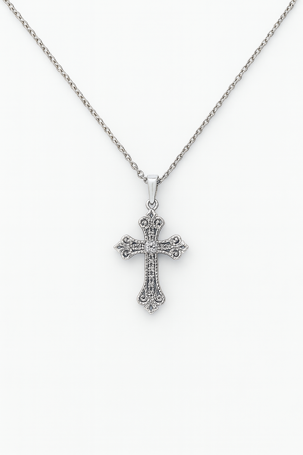 Single Stone Drip Cross Diamond Necklace in 18k Gold