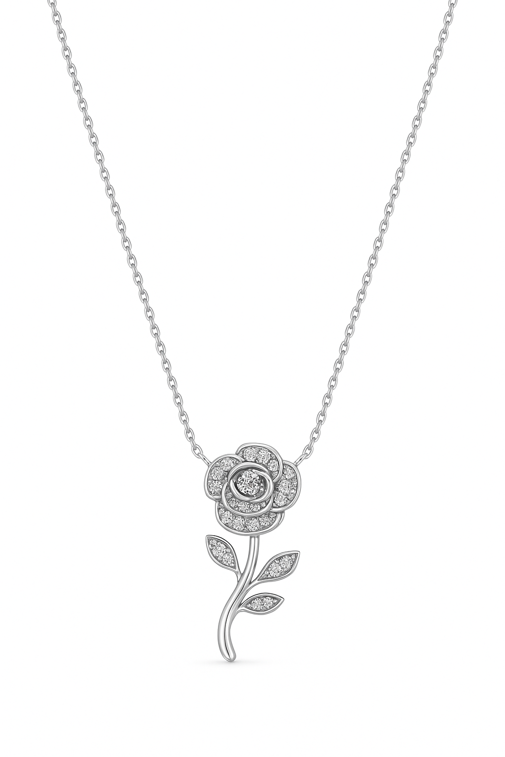 Rose Flower Diamond Pendant Necklace in 18K Gold