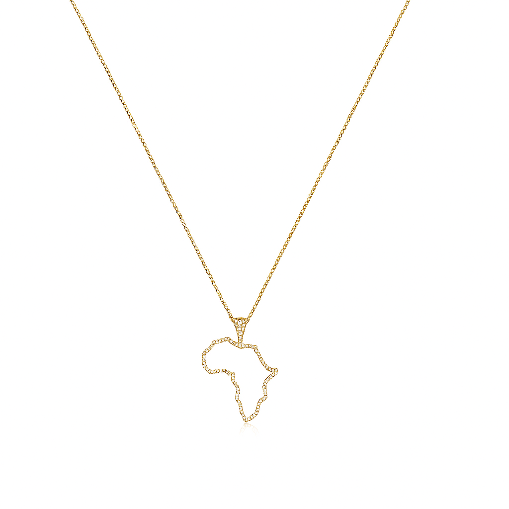 African Map Outline Diamond Pendant Necklace in 18K Gold
