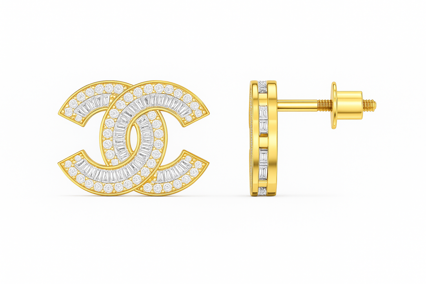 Interlocked C Diamond Mini Studs in 18K Gold