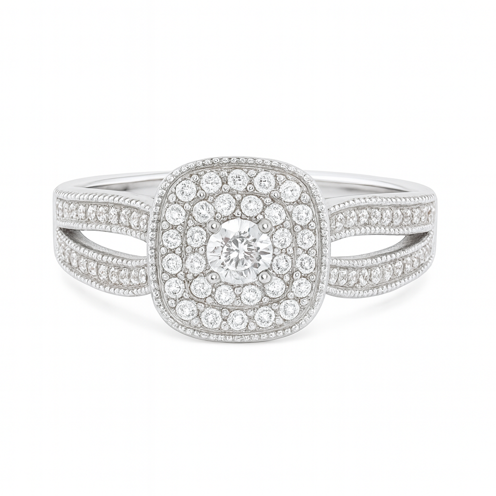 Diamond ring with a white background