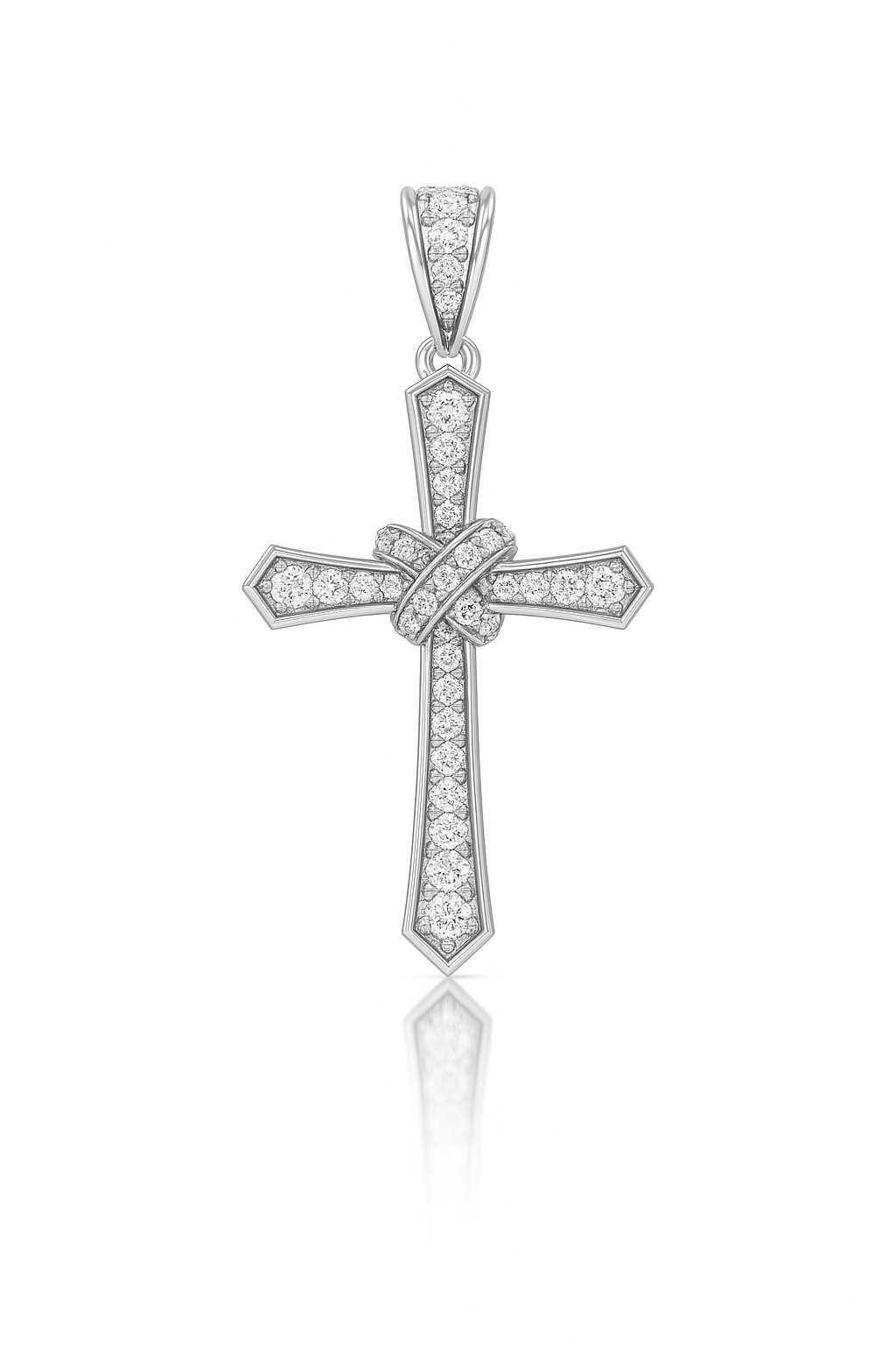 Silver cross pendant with embedded stones on a white background