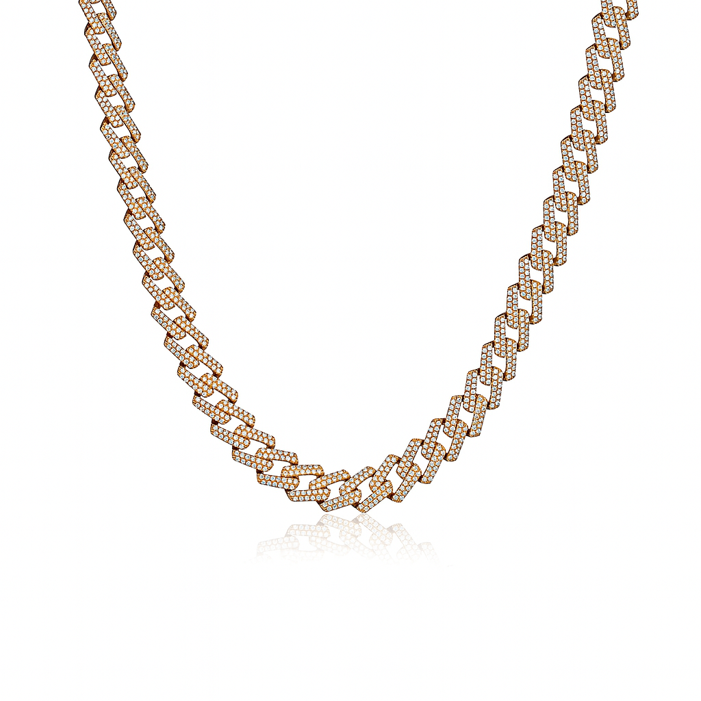 Gold chain necklace on a white background