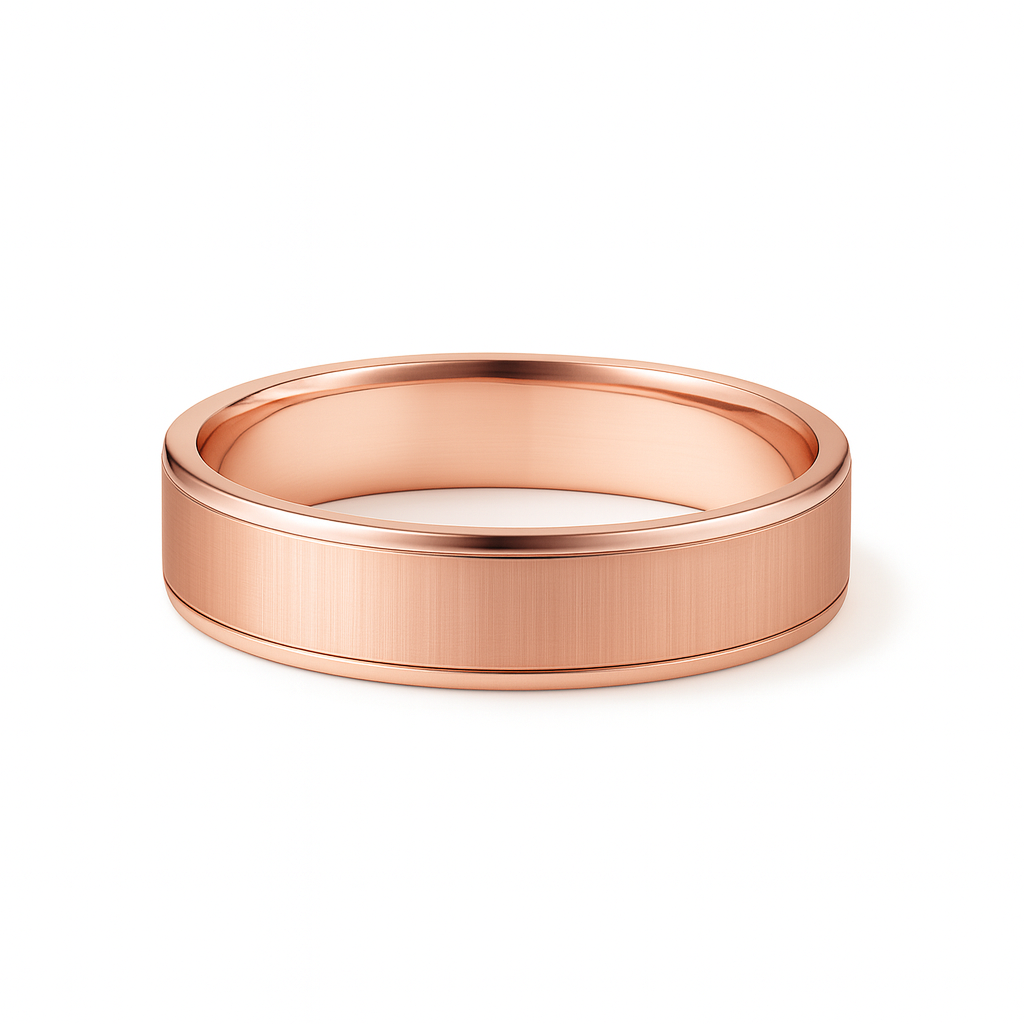 Rose gold ring on a white background