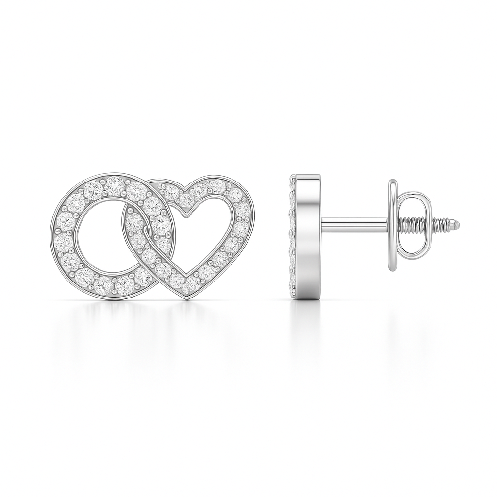 Silver heart-shaped earrings on a white background