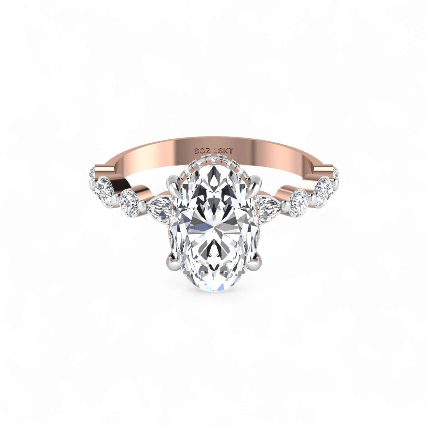 Eva 3ct Oval Cut Lab Grown Diamond Engagement Ring in 18KT Gold
