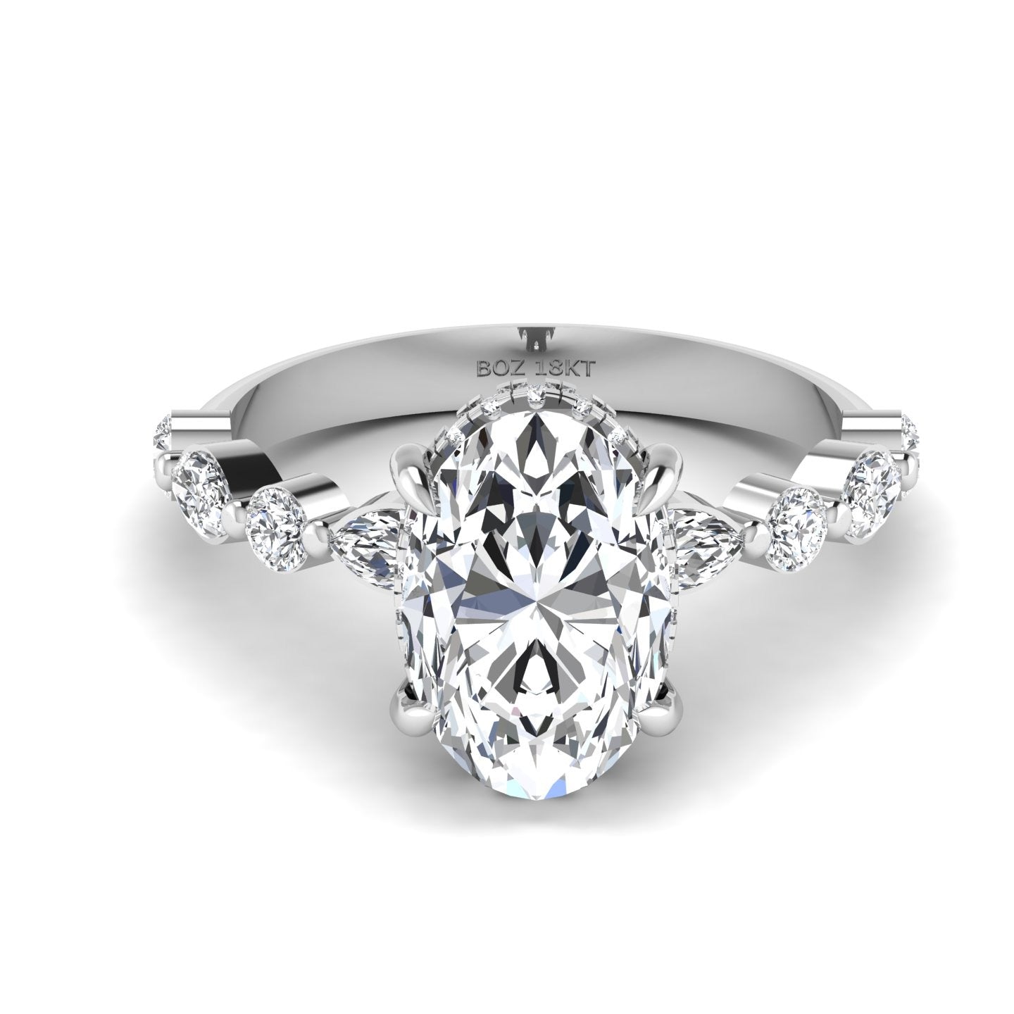 Eva 3ct Oval Cut Diamond Engagement Ring in 18K Gold