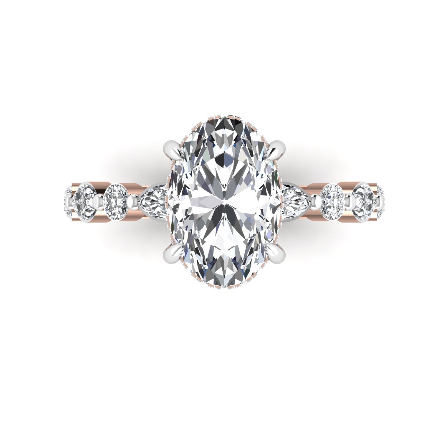 Eva 3ct Oval Cut Diamond Engagement Ring in 18K Gold