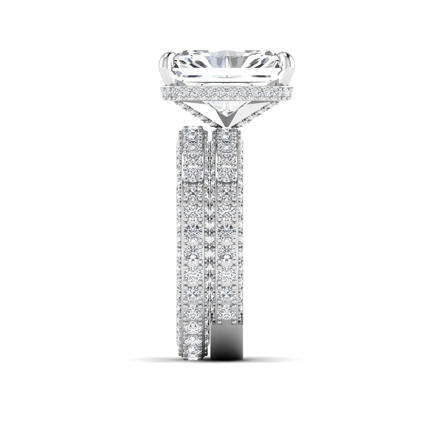 Amina Radiant Cut Lab Grown Diamond Bride Set in 18K Gold