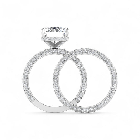 Amina Radiant Cut Natural Diamond Bride Set in 18K Gold