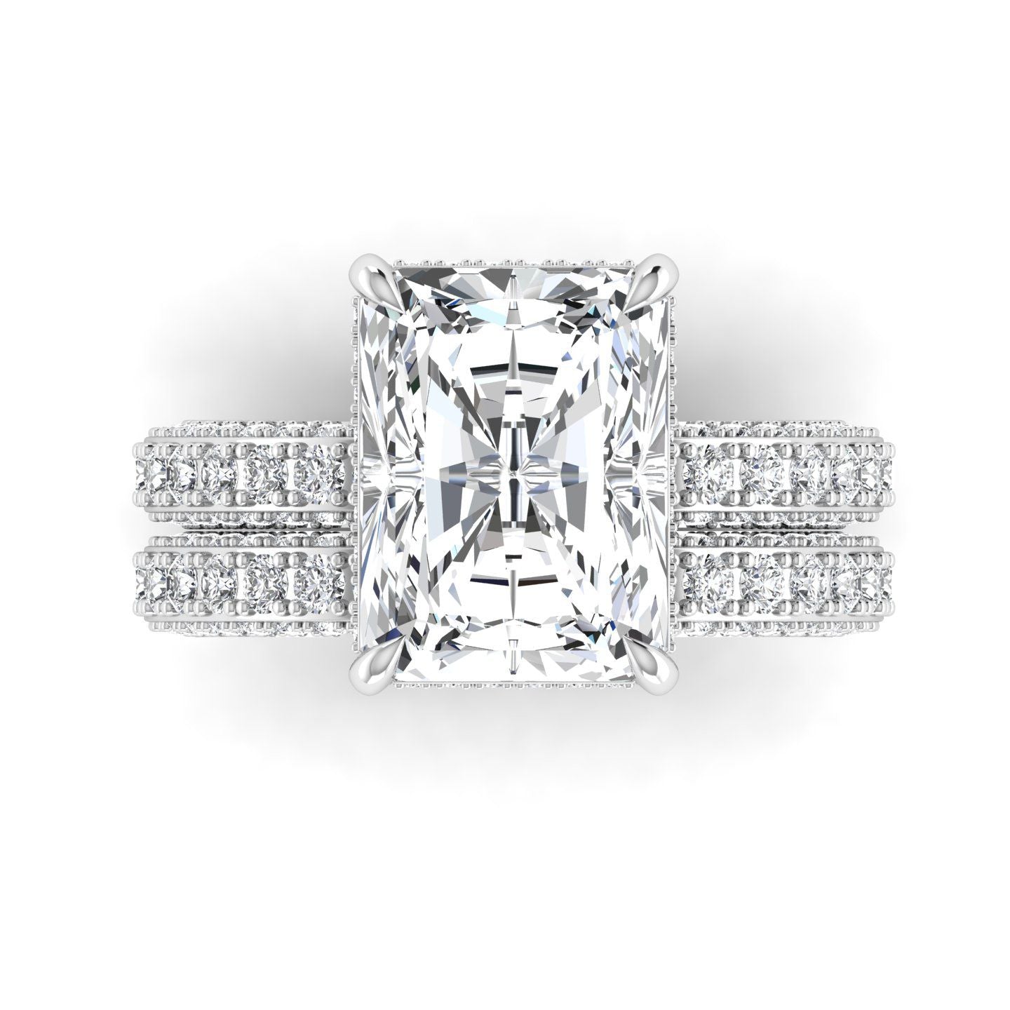 Amina Radiant Cut Lab Grown Diamond Bride Set in 18K Gold