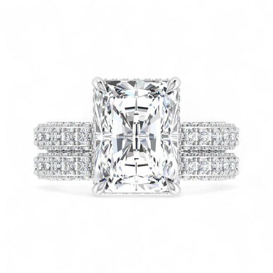 Amina Radiant Cut Natural Diamond Bride Set in 18K Gold