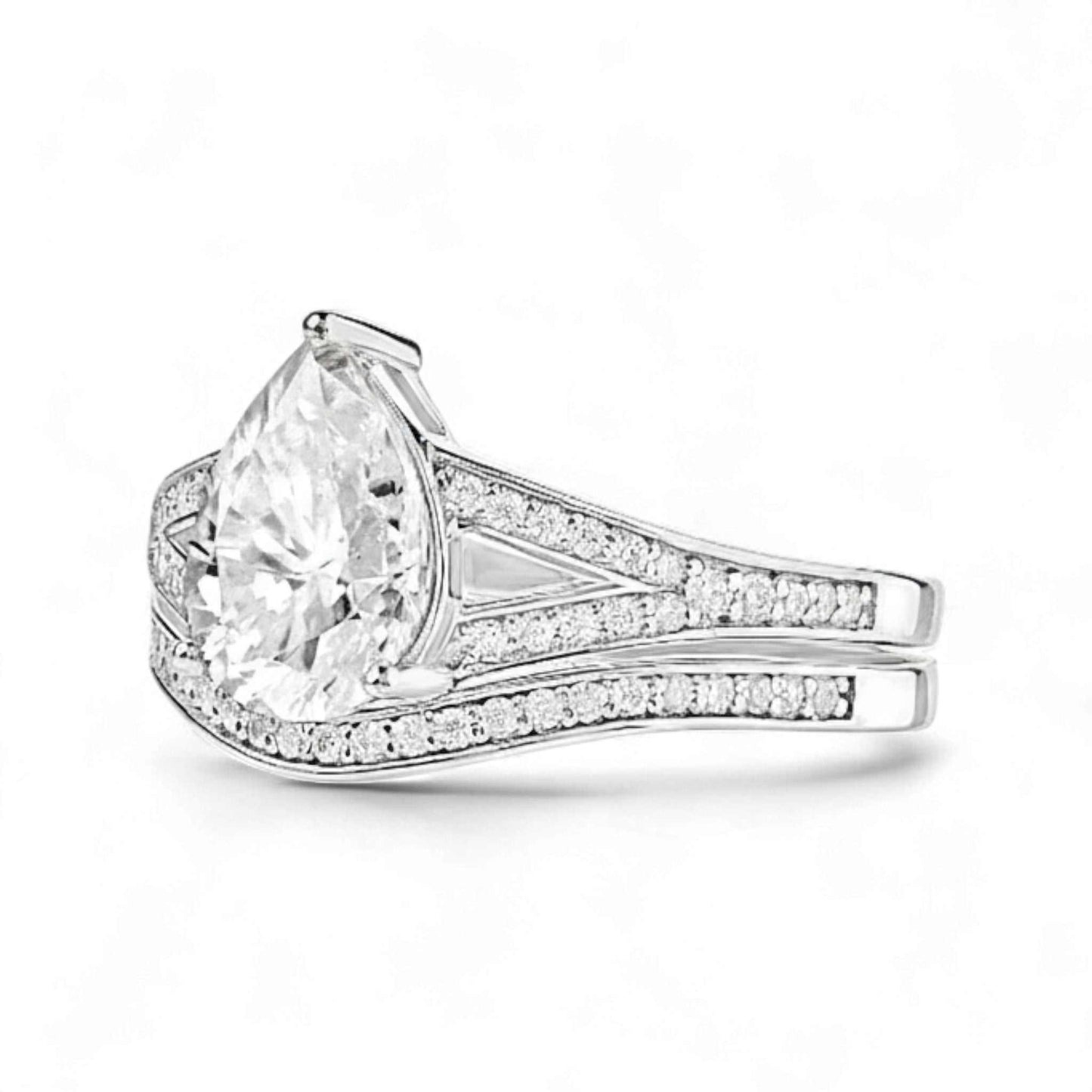 Split Shank Pear Cut Natural Diamond Bride Set in 18KT Gold