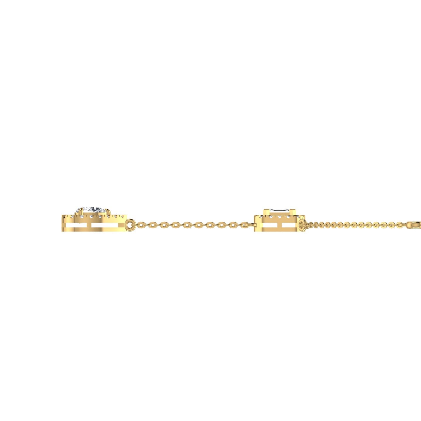 Gold bracelet with two rectangular charms on a white background