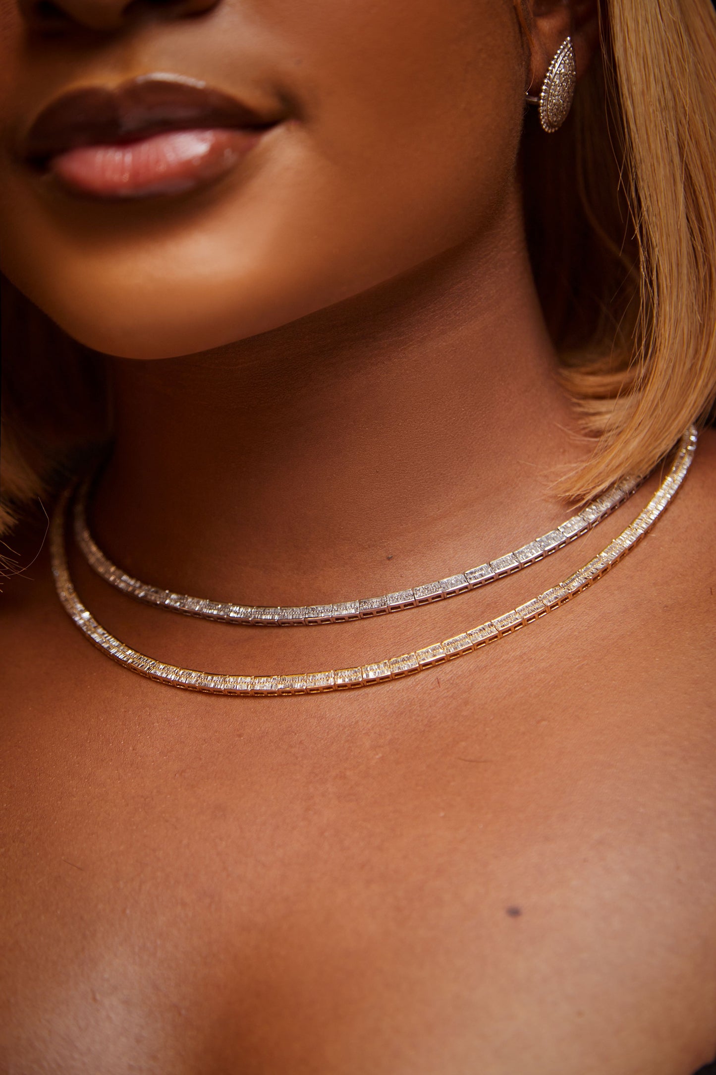 Baguette Cut Tennis Necklace in 18K Gold
