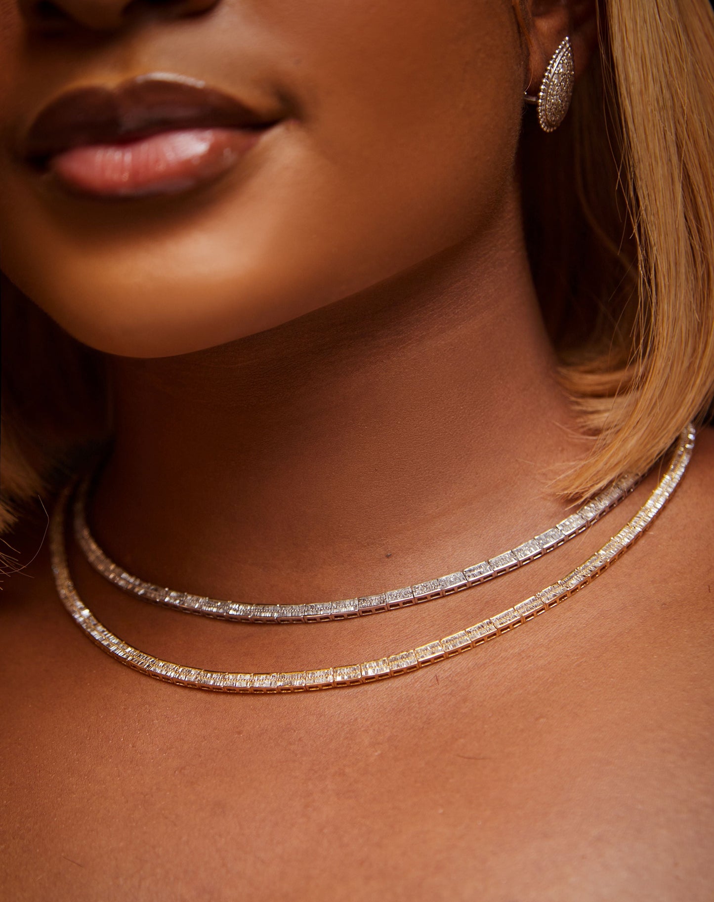 Baguette Cut Tennis Necklace in 18K Gold