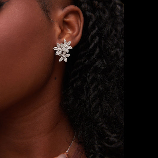 Flower Pave Diamond Cluster Earrings in 18K Gold