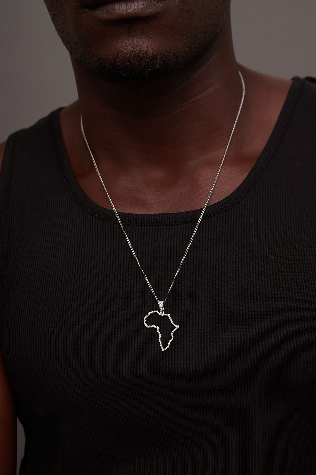African Map Outline Diamond Pendant Necklace in 18K Gold