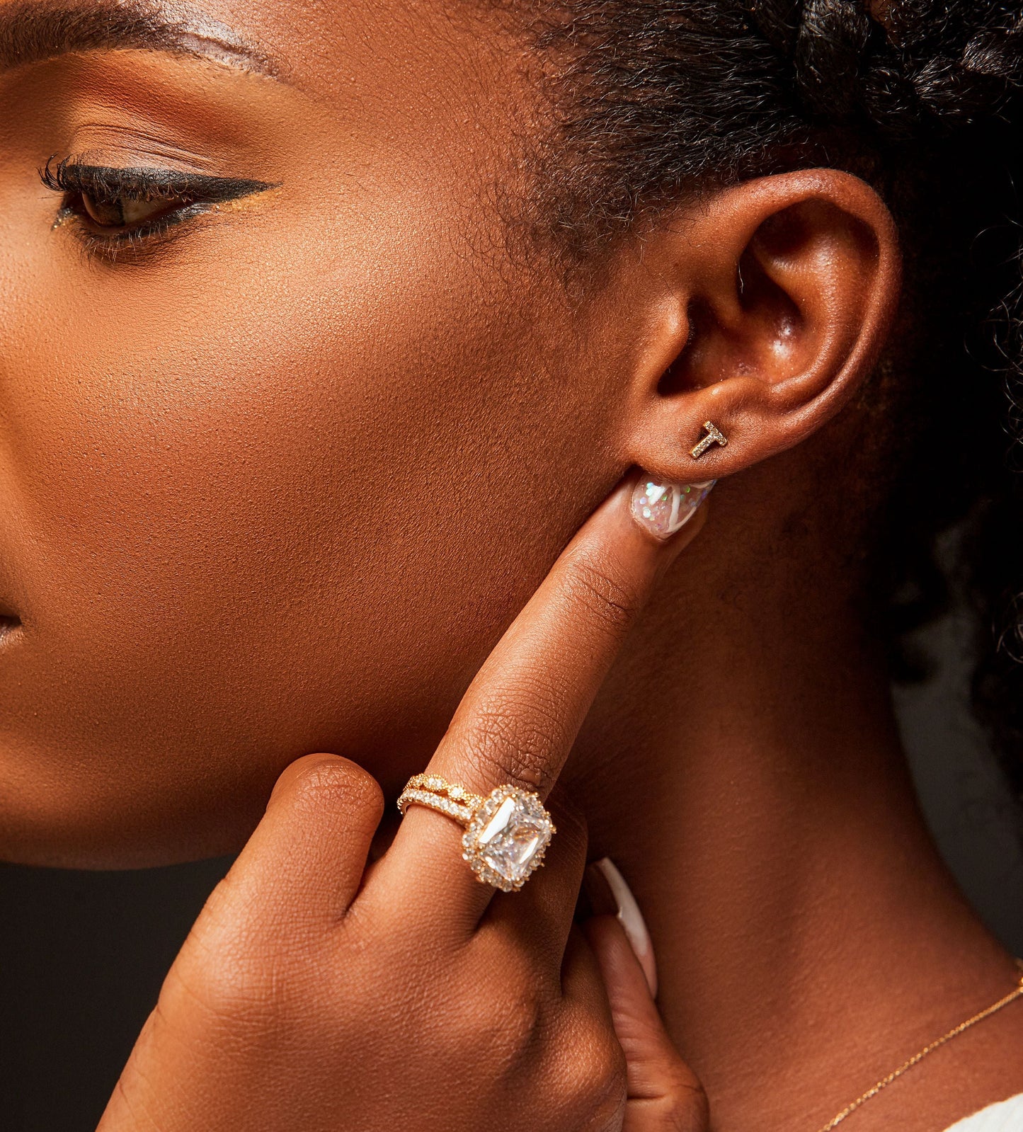 T "Initial" Diamond Stud in 18K Gold
