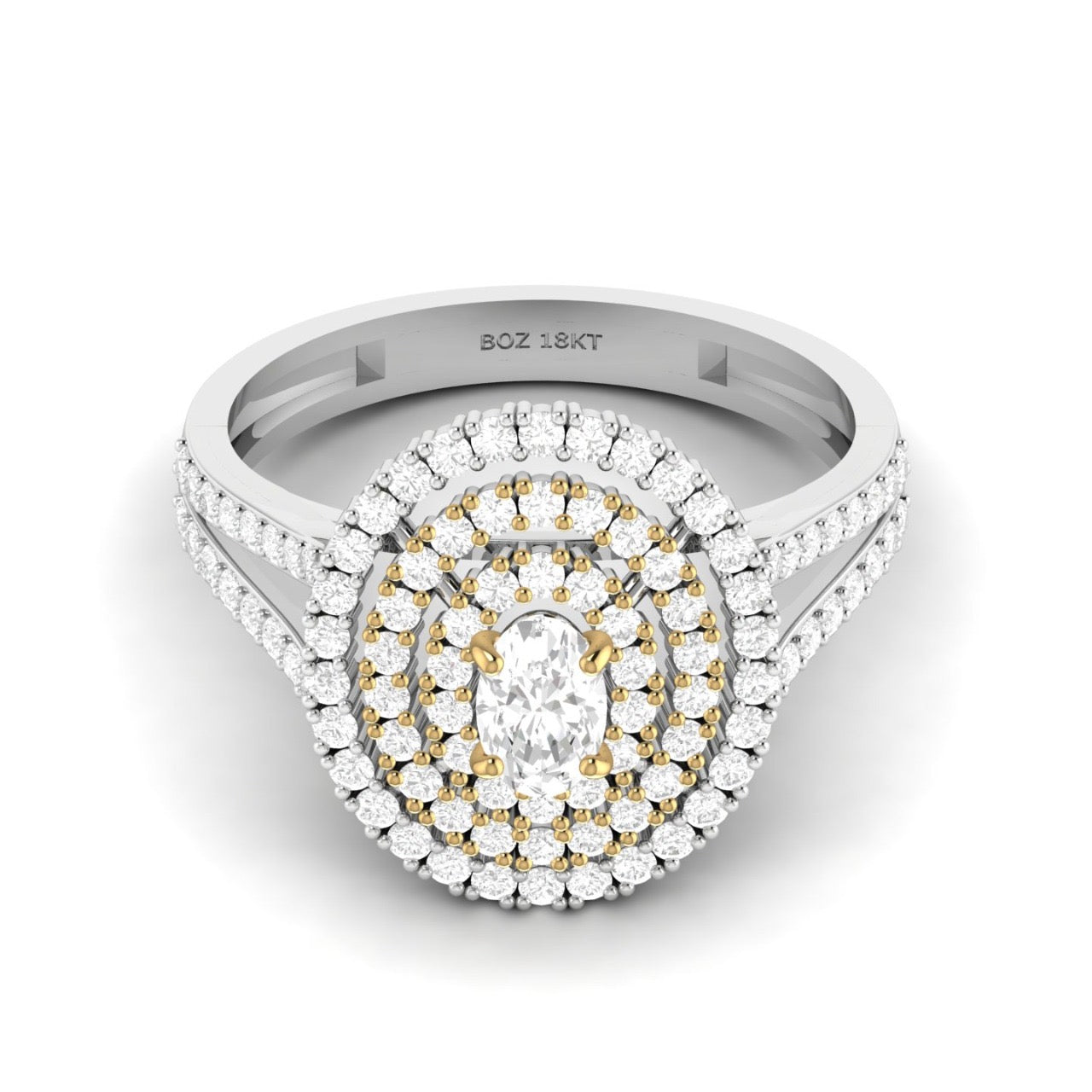 Diamond ring with two-tone design on a white background
