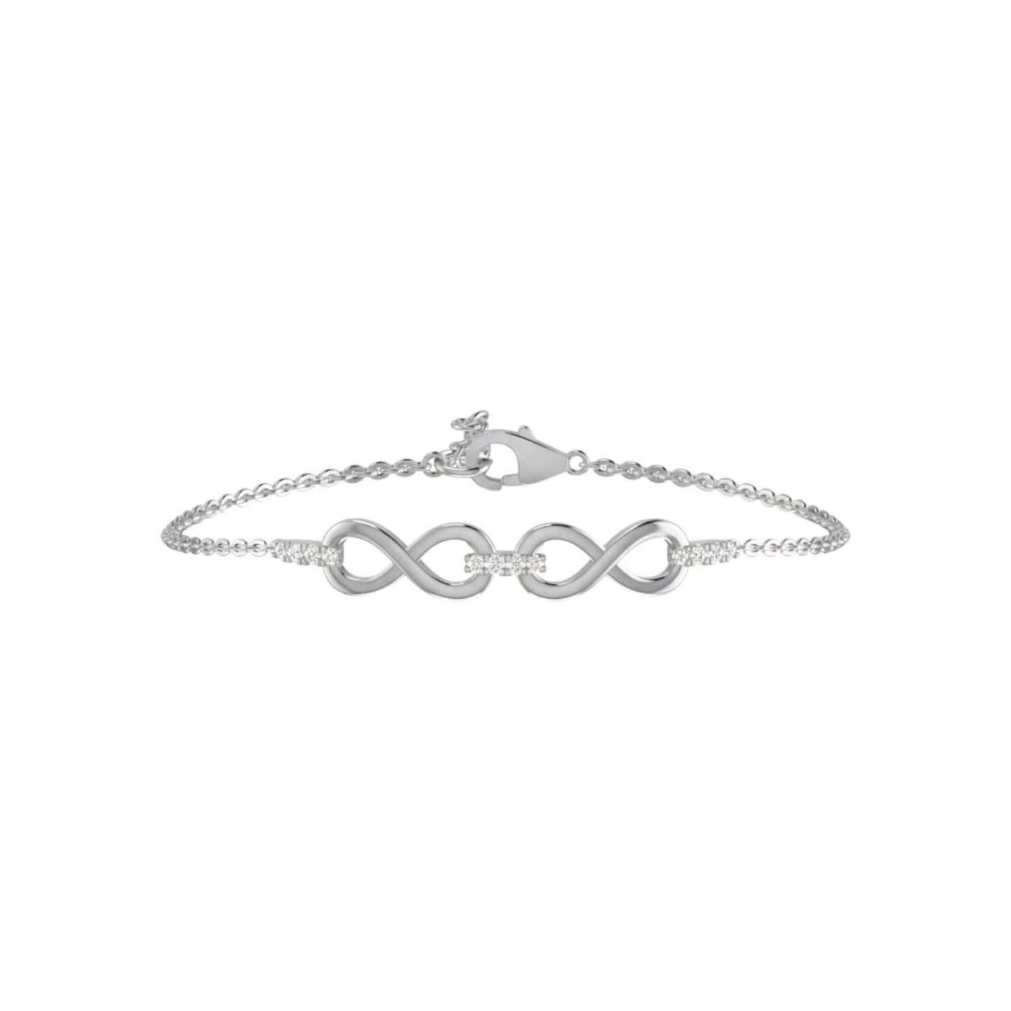 Silver bracelet with infinity symbol on a white background