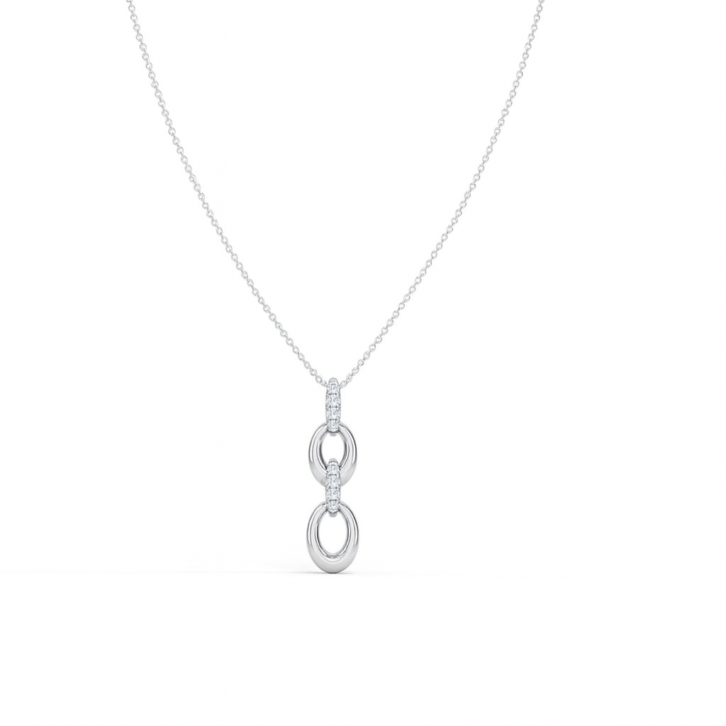 white gold necklace with a unique pendant on a white background