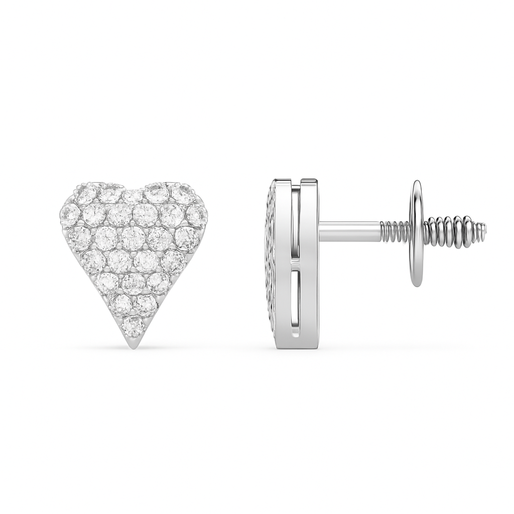 Heart-shaped diamond earring on a white background