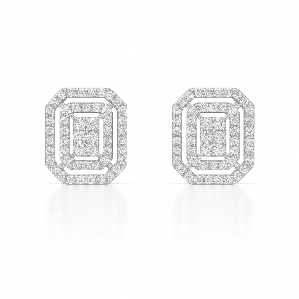 Pair of diamond earrings on a white background