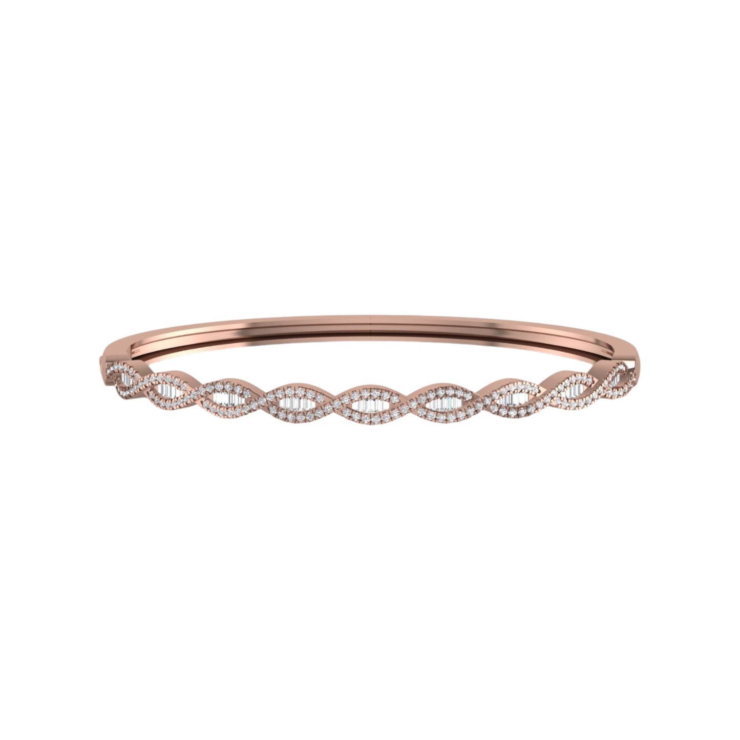 Rose gold bracelet with diamond accents on a white background