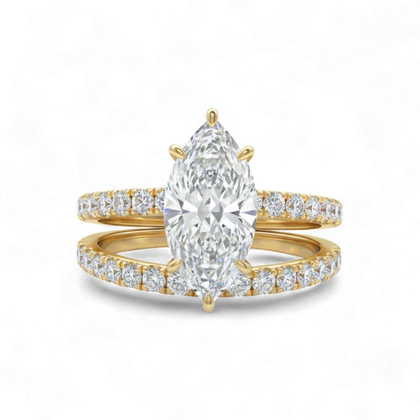 Amour Marquise lab grown diamond bridal set in 18K gold with pavé diamonds