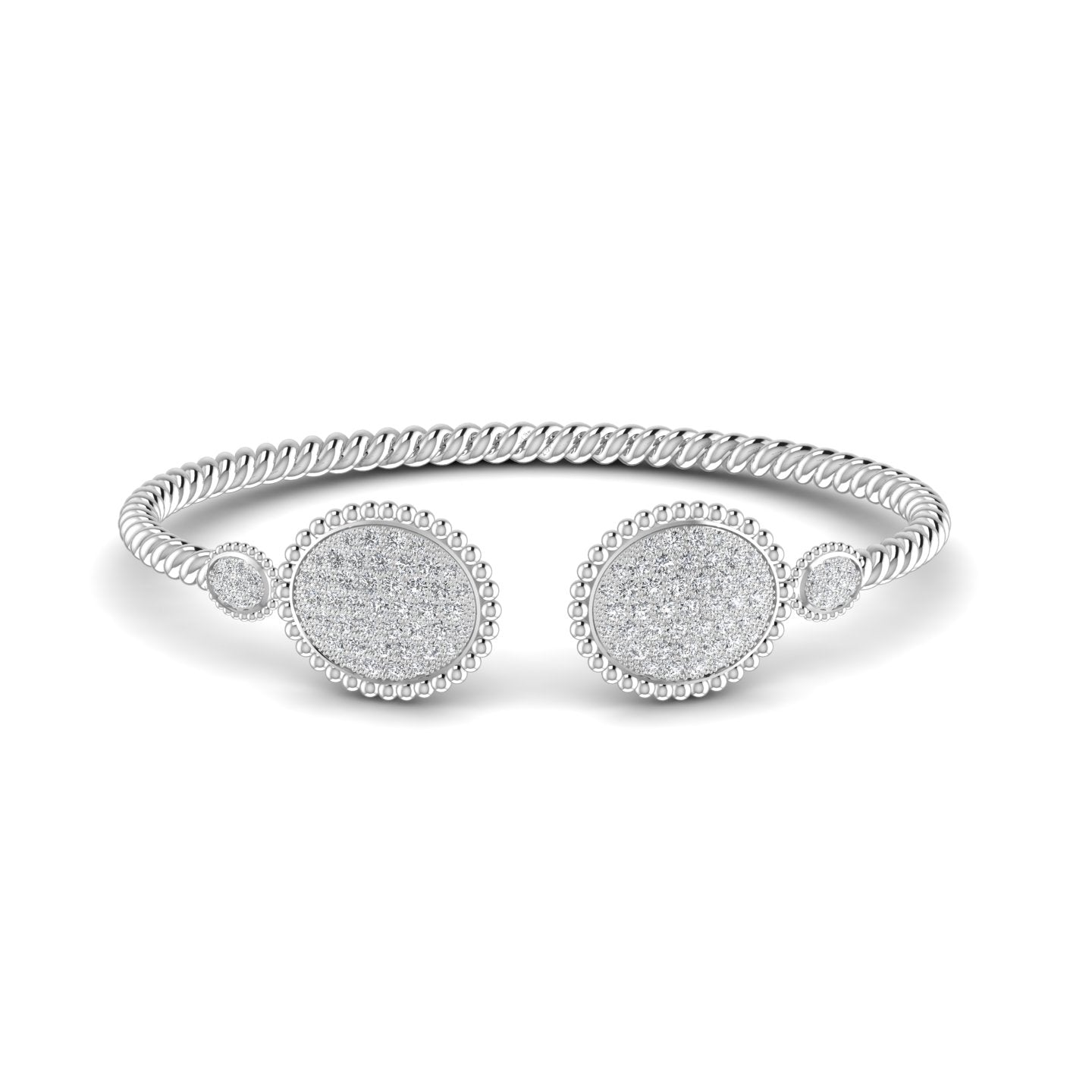 A sterling silver bracelet with two layers, featuring moissanite gemstones in a geometric pattern.