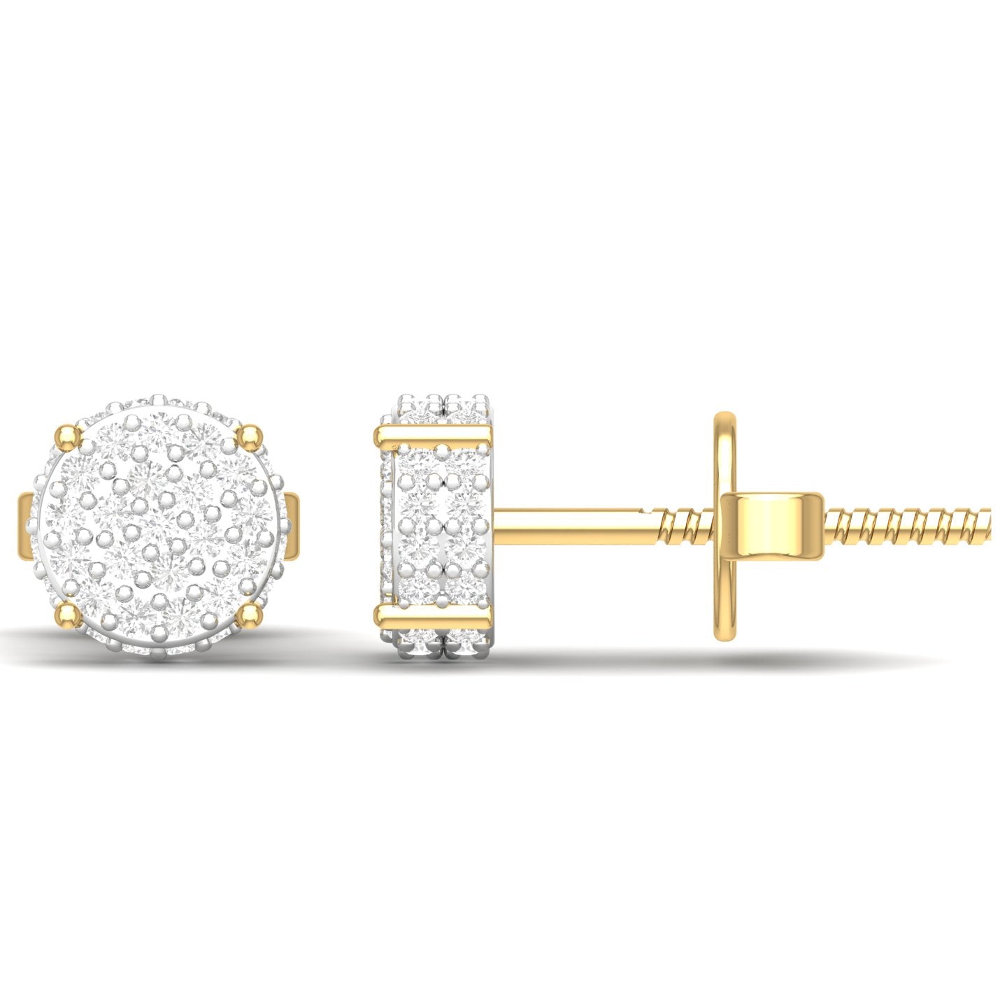 Gold and diamond earrings on a white background