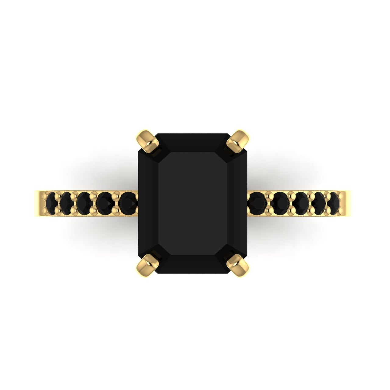 No Halo Black Emerald cut Moissanite Engagement Ring in 18K Gold