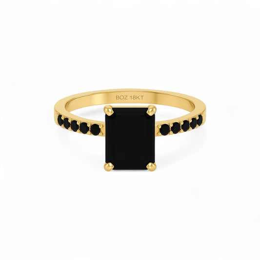 No Halo Black Emerald cut Moissanite Engagement Ring in 18K Gold